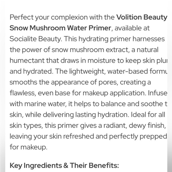 Volition Snow Mushroom Water Primer 30ml.   New Sealed! - Picture 3 of 4